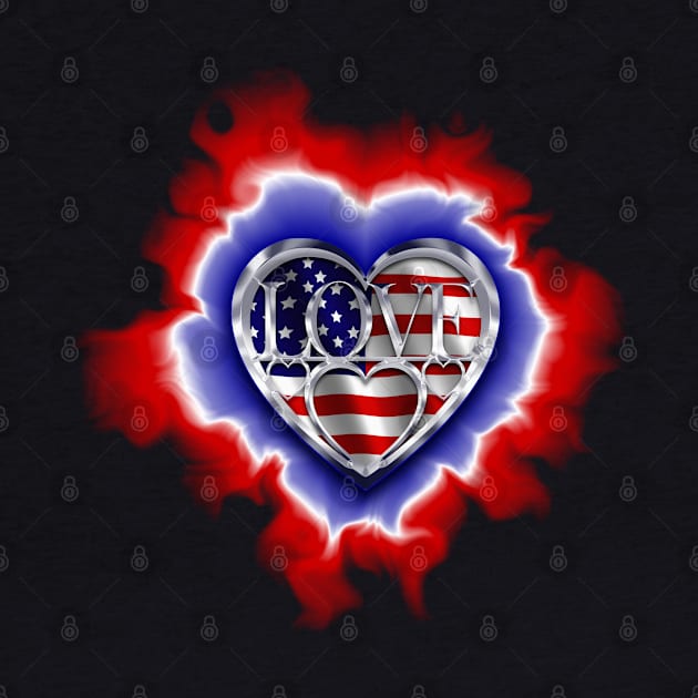 glowing heart within hearts American flag by DrewskiDesignz